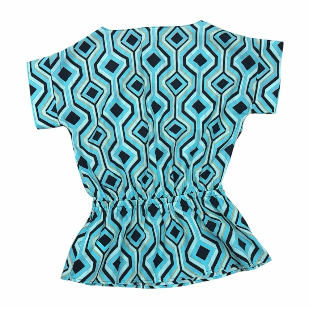 Michael Kors Blue Geometric Peplum Short Sleeve Blouse